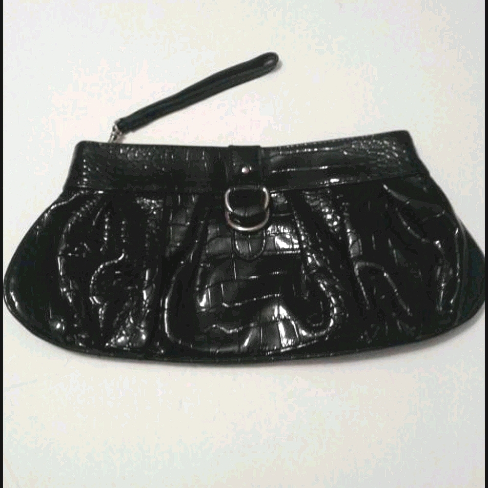 Apt. 9 Retro Y2K Black Patent Faux Croc Leather Party Evening Retro Clutch Bag